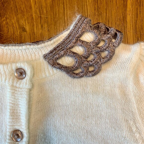 ORIGAMI Angora Cardigan Sweater Baby Girls 6-12 0 Lace Collar Soft Cream Infant - Picture 4 of 9